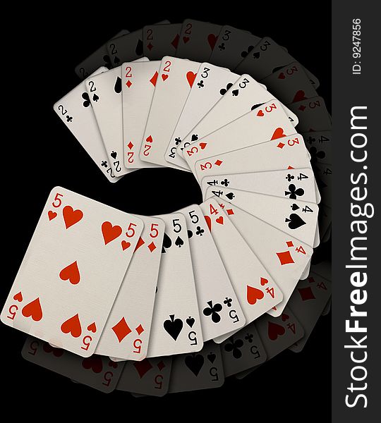 Playing cards on black background