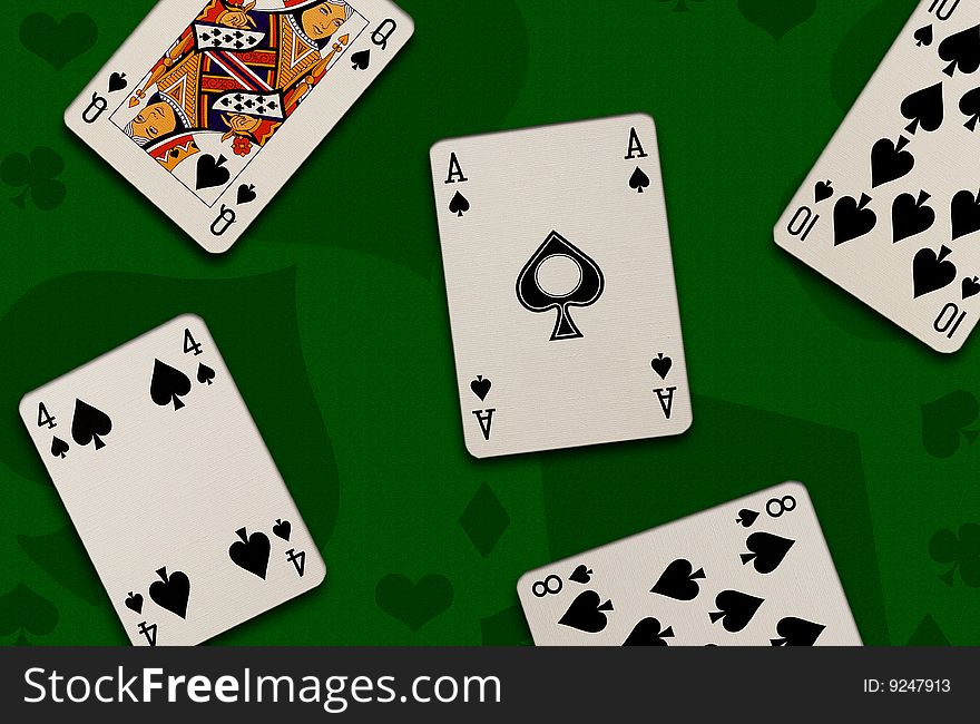 Playing cards on green background. Playing cards on green background