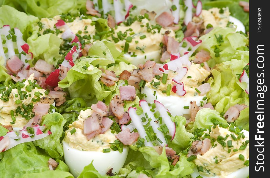 Detail of delicious salad with eggs