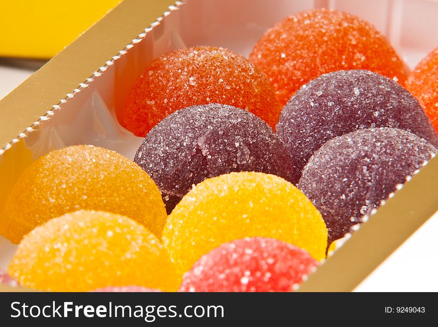 Colorful round shape fruit jelly sweets closeup. Colorful round shape fruit jelly sweets closeup