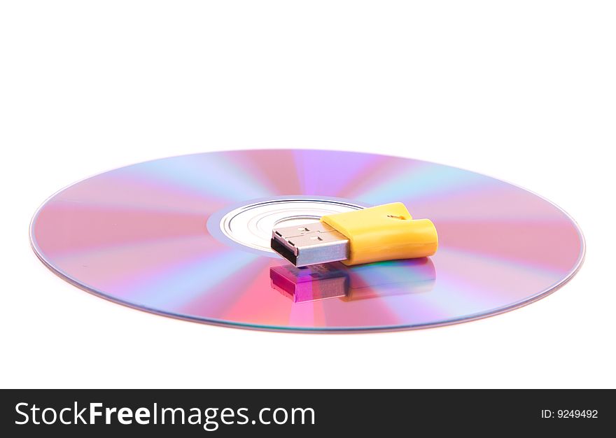 Compact disc over white background