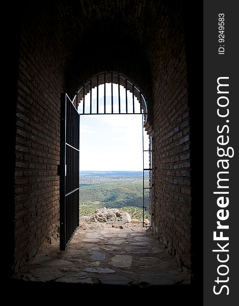 Door at public castle in monfrague natural park caceres spain. Door at public castle in monfrague natural park caceres spain