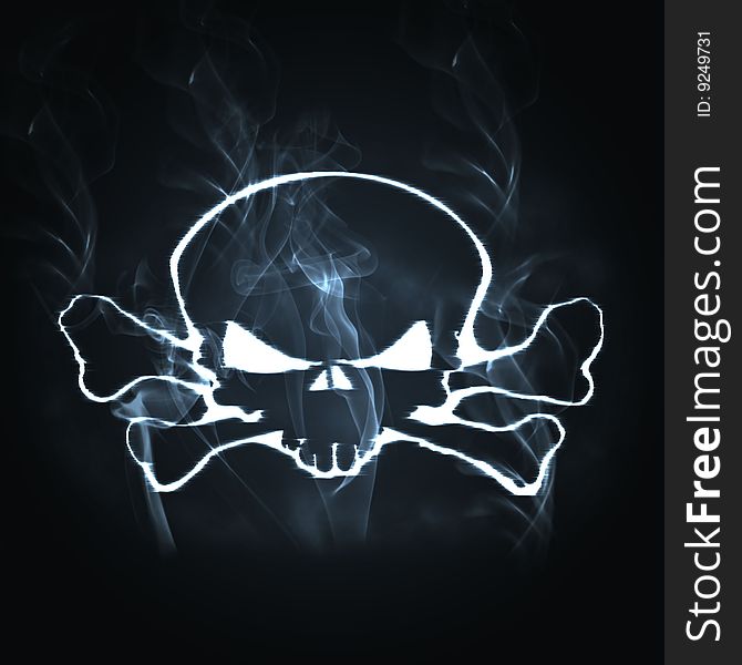 Illustration skull and bones in the smoke