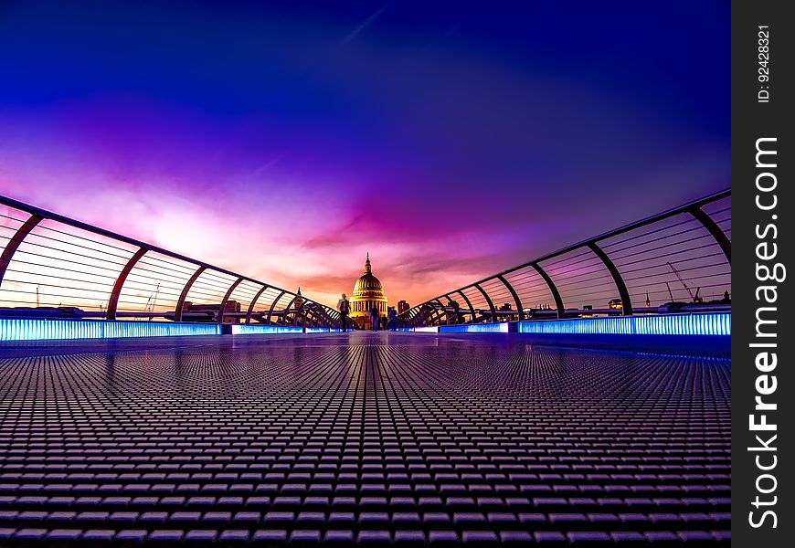 Millennium footbridge in London at night.