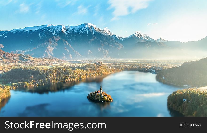 Scenic View Of Lake Against Sky During Sunset