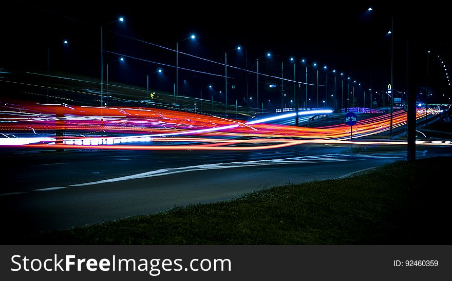 Long exposure of night traffic. Long exposure of night traffic.