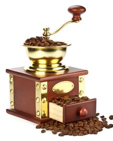 Coffee Mill And Coffee Beans Stock Photo