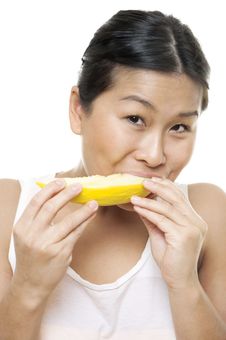 Woman Enjoys Melon Stock Photos