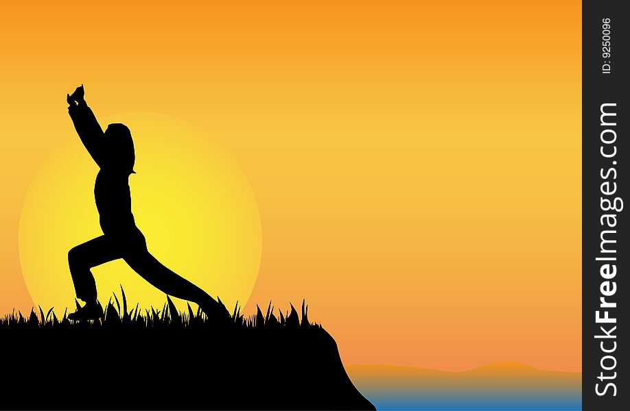 Exercise girl in to the sunset vector illustration