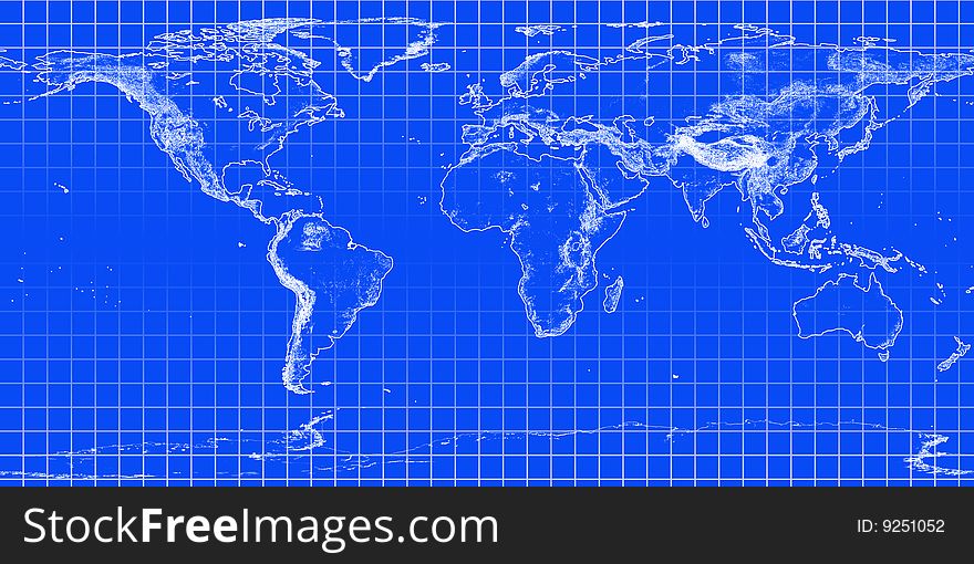 World blue-white map with grid. World blue-white map with grid