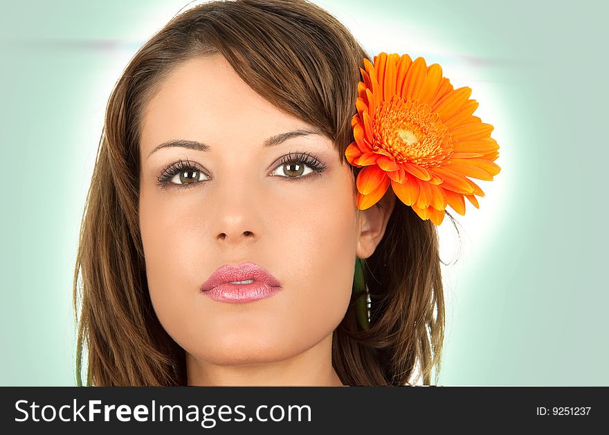 Beautiful portrait of a sexy woman with   flower