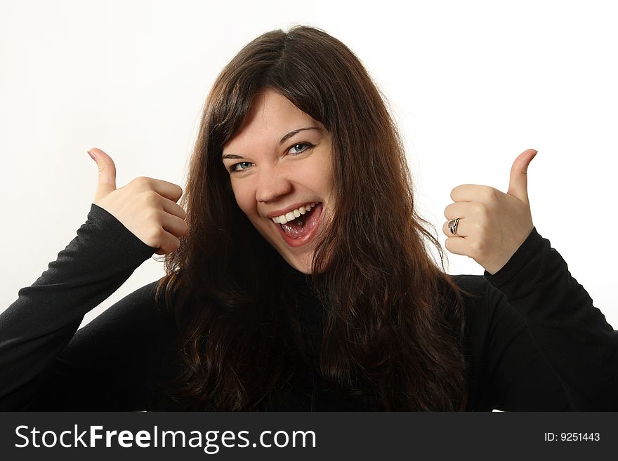 The beautiful, emotional girl on a white background