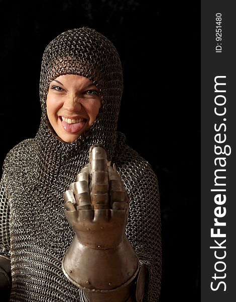 The girl in a medieval knightly armour