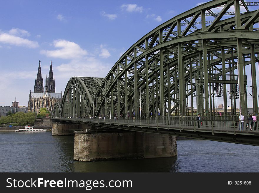 South bridge with the old cathedral of Cologne. South bridge with the old cathedral of Cologne