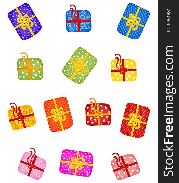 Set of different colorful gifts