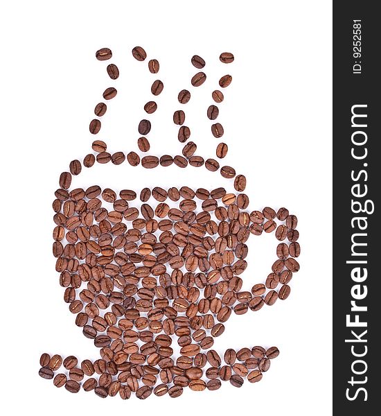 Coffee cup made of beans on a white background