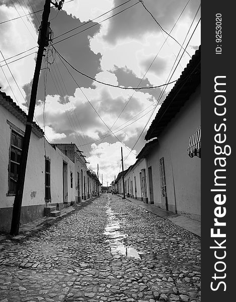Black and white view of typical street in Trinidad town, cuba. Black and white view of typical street in Trinidad town, cuba