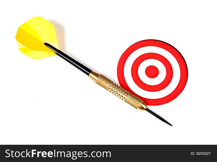 Metal dart over a red target in a white background