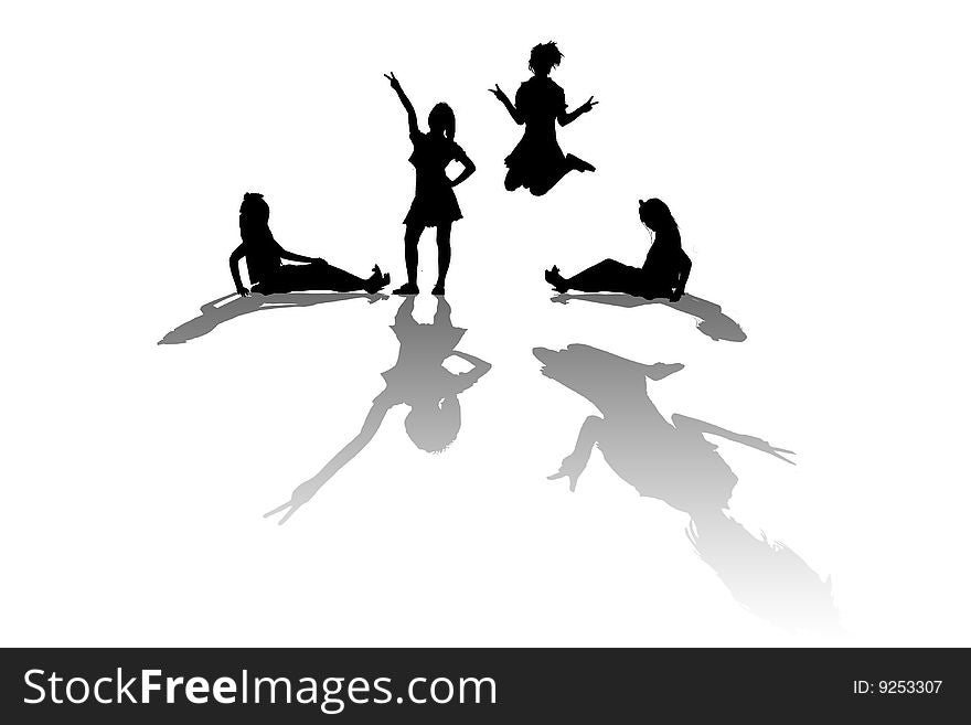 Silhouettes of a girl in various poses from demure to ecstatic. Silhouettes of a girl in various poses from demure to ecstatic.