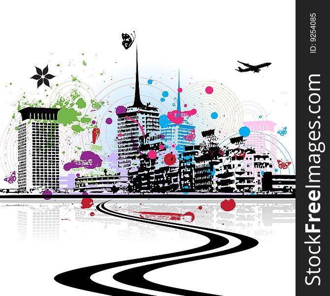 Cityscape background, urban art, vector illustration