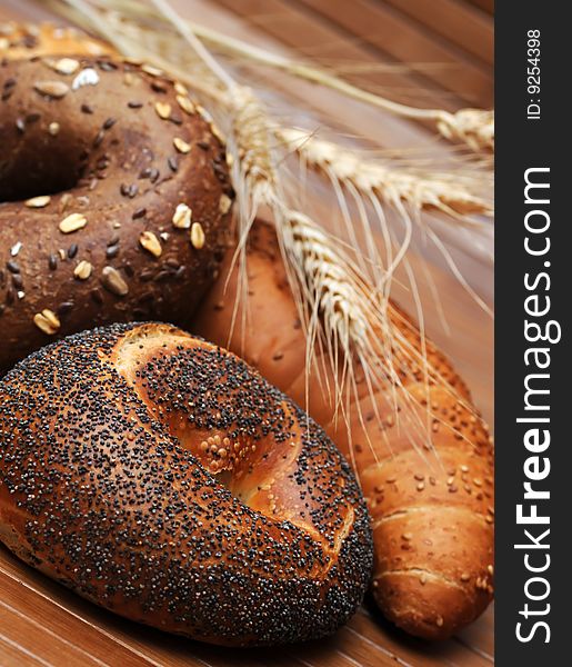 Various baked goods with wheat ears