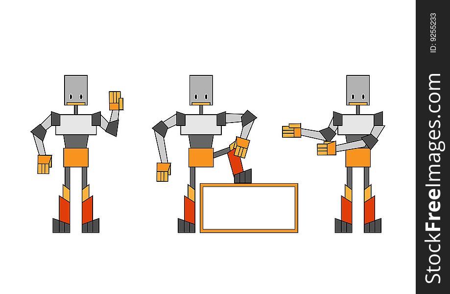 Vector illustration of three funky robots.