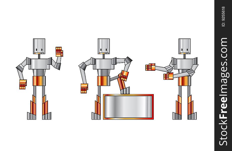 Vector illustration of three funky robots.