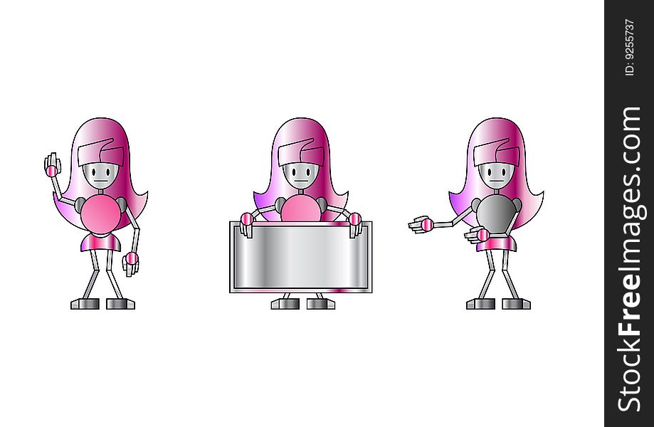 Vector illustration of three funky pink robot-girls.