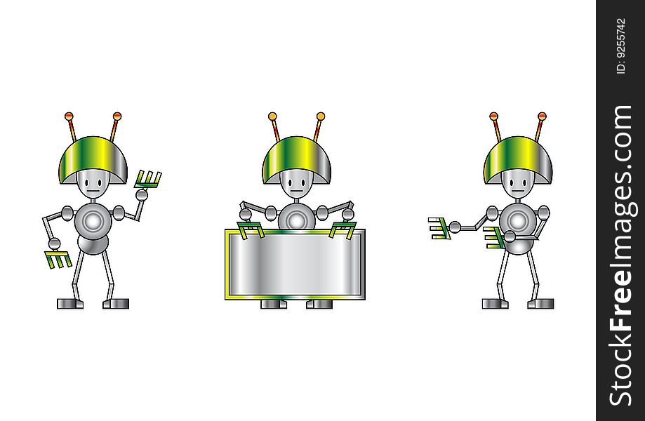 Vector illustration of three funky robots.