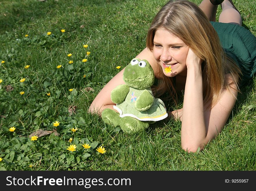 Funny Girl With A Toy Frog