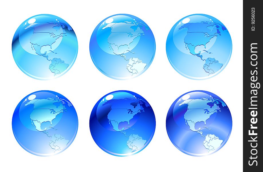 Vector Illustration of globe icons with different continents