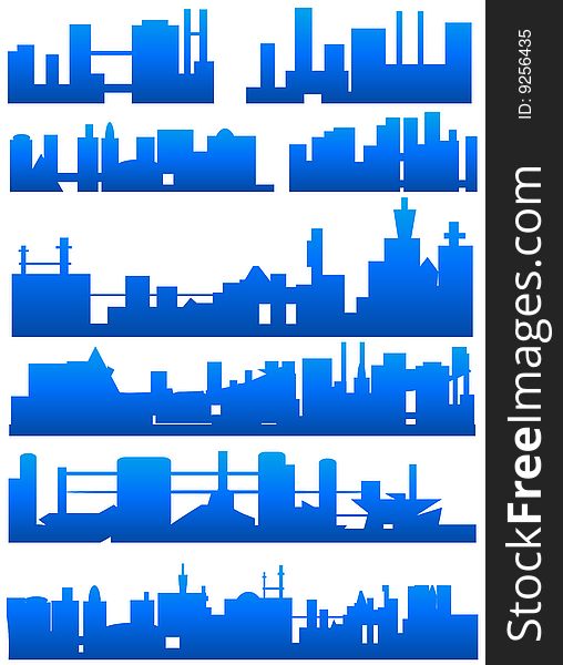 Illustration of city skyline, blue