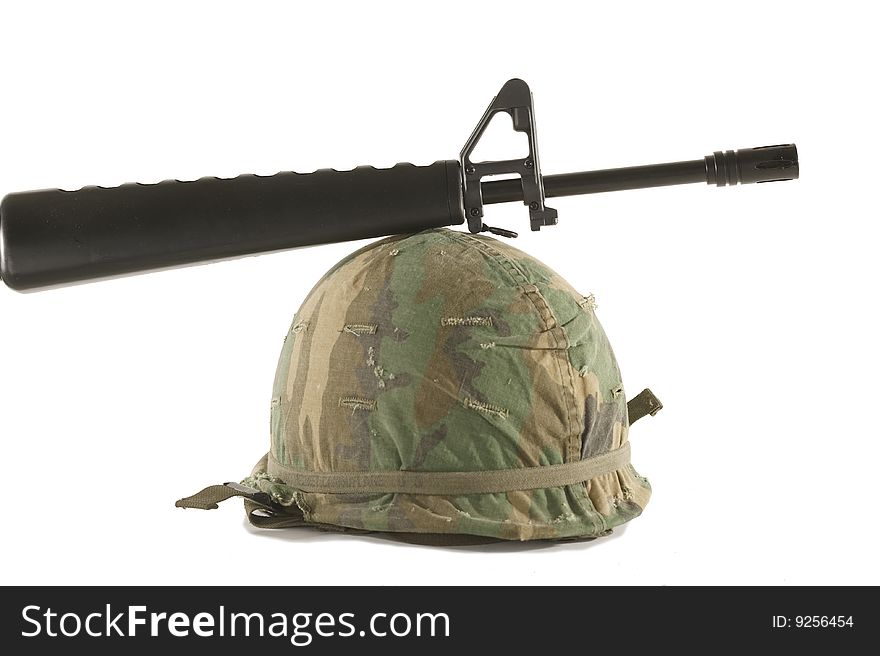 Vietnam Helmet And M16