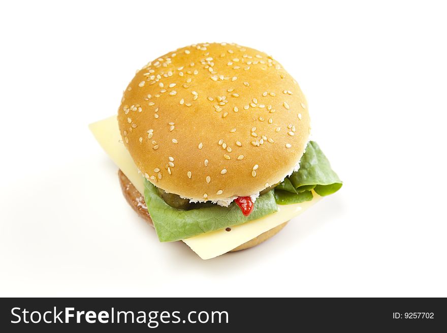 Delicious juicy hamburgery goodness with lettuce, tomato, cheese and ketchup