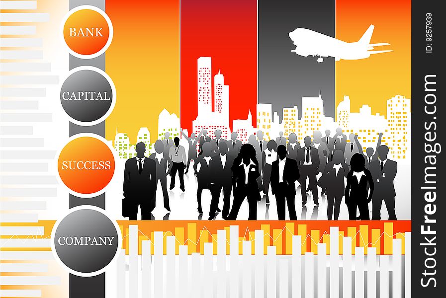 Vector illustration of business people in the city. World biz concept