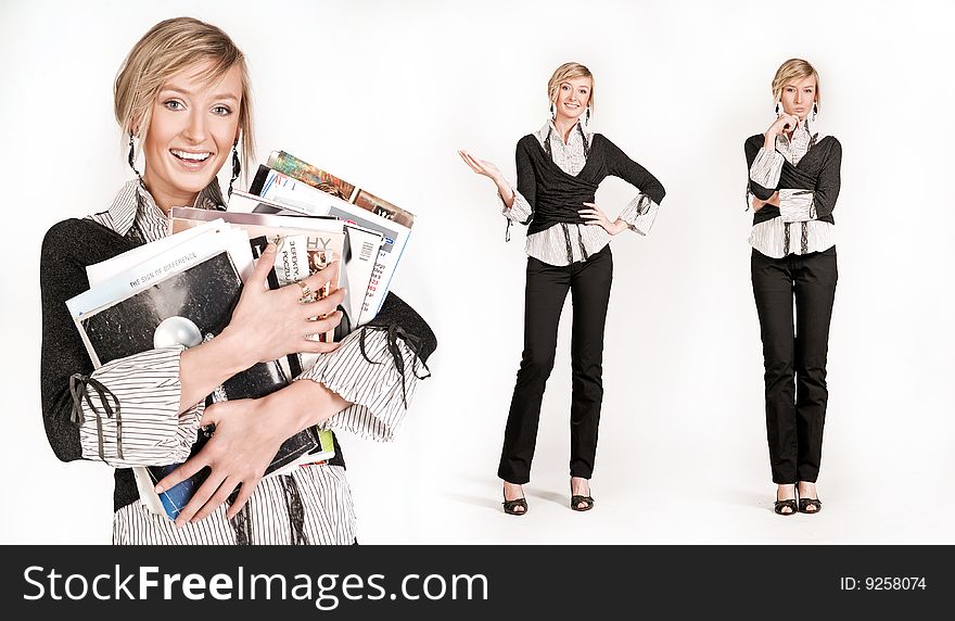 Three young happy businesswoman at work