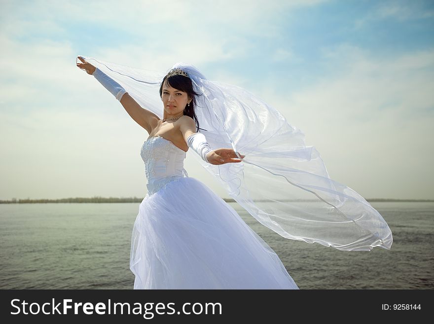 Pretty bride with awarded the veil