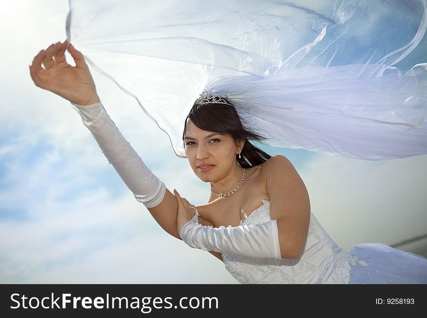 Pretty bride with awarded the veil