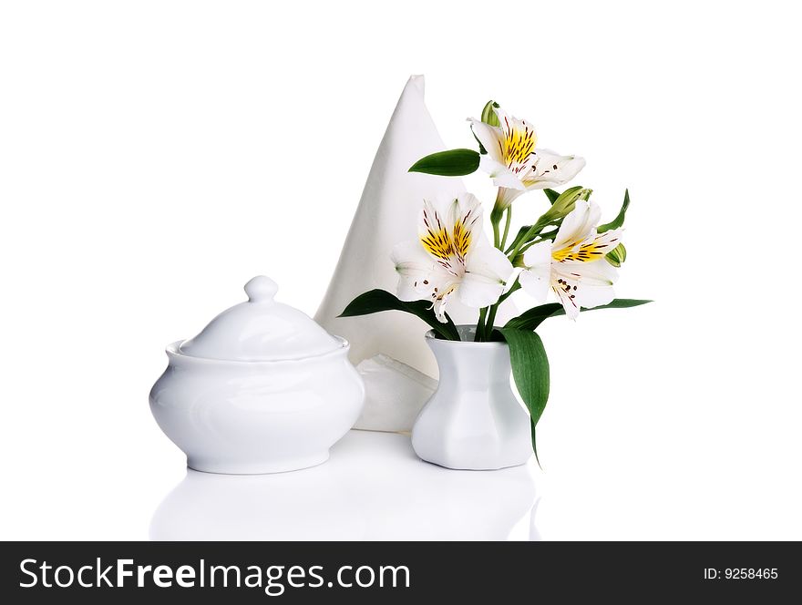 Still life with white objects isolated over white. Still life with white objects isolated over white