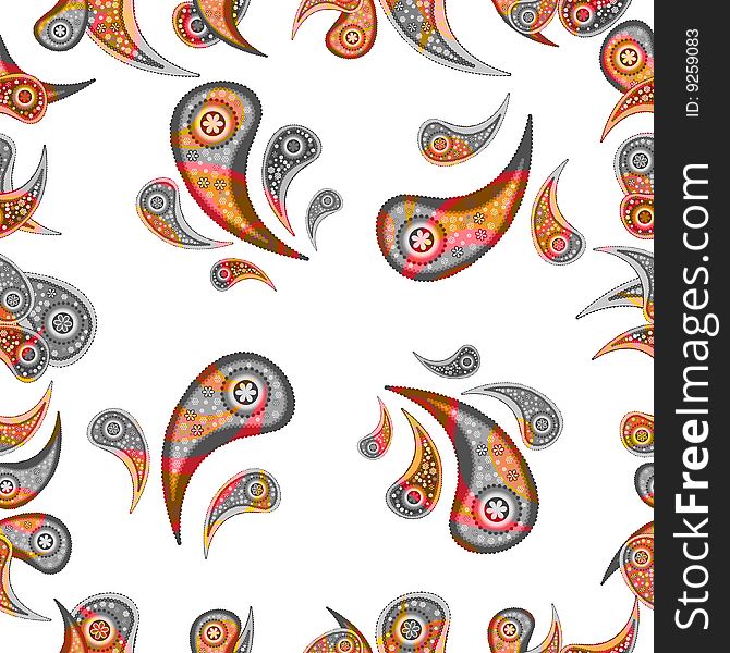 A seamless paisley pattern is featured in an abstract background illustration.