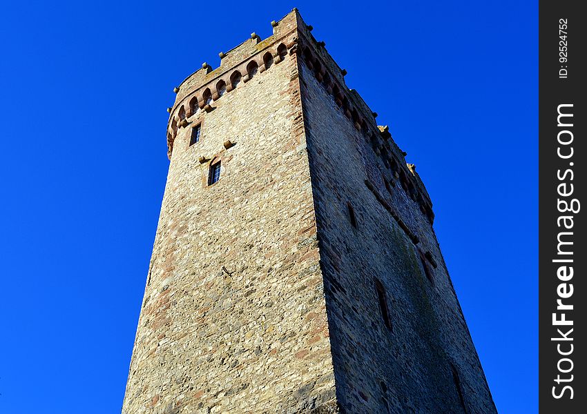 Low Angle View of Tower Against Clear Blue Sky