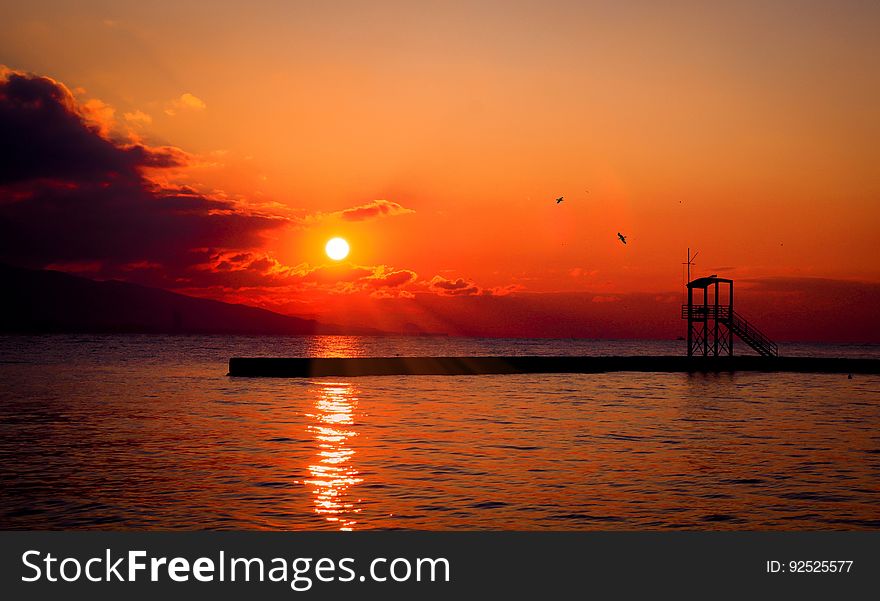 Afterglow, Horizon, Sunset, Sea