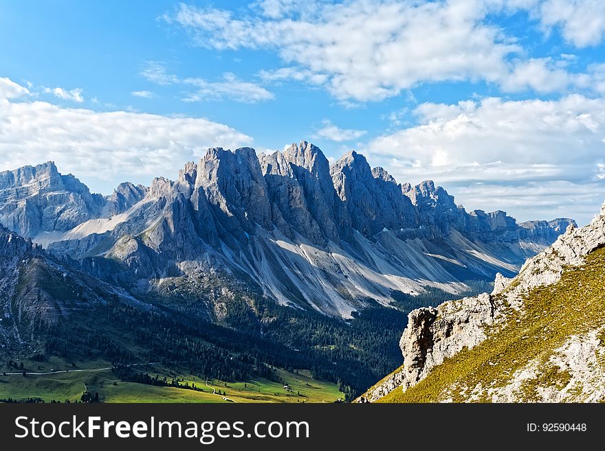 Beautiful mountain peaks on a sunny day.