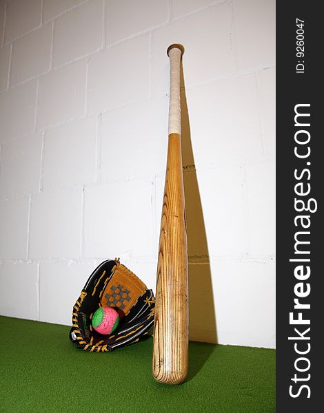 Base ball bat with ball and glove. Base ball bat with ball and glove.