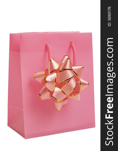 Pink Shopping Bag with bow isolated on white with clipping path