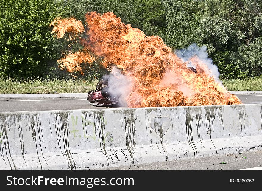 Explosion Of Machine On The Road