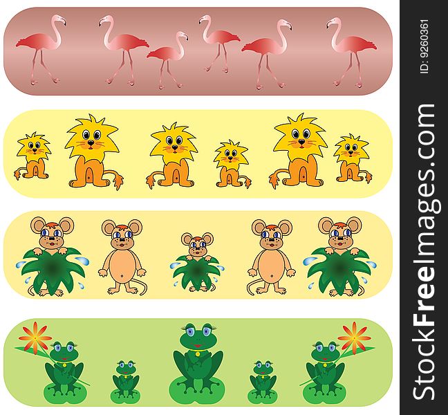 Set elegance and universal animals background.Vector.(flamingo, leo, lion, frog,monkey). Set elegance and universal animals background.Vector.(flamingo, leo, lion, frog,monkey)