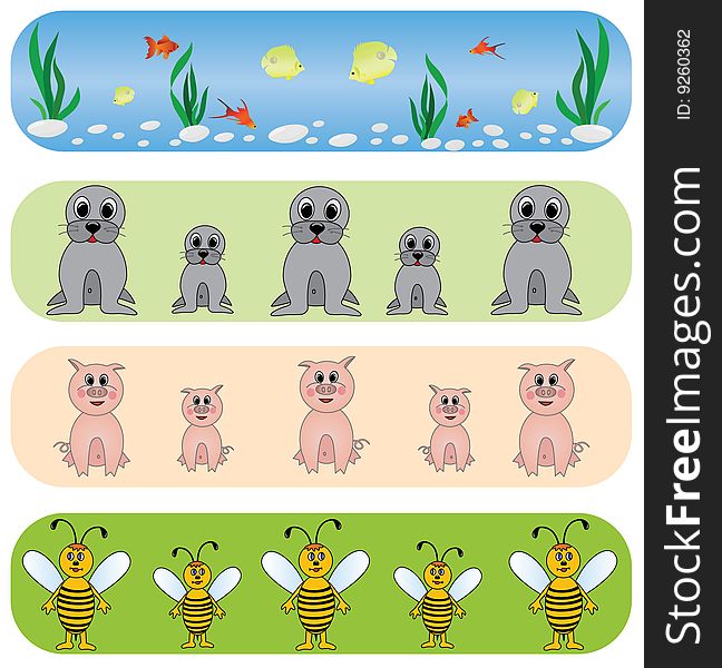 Set elegance and universal animals backgrounds.Vector. (bee, fish, pig, hog,fur seal). Set elegance and universal animals backgrounds.Vector. (bee, fish, pig, hog,fur seal)