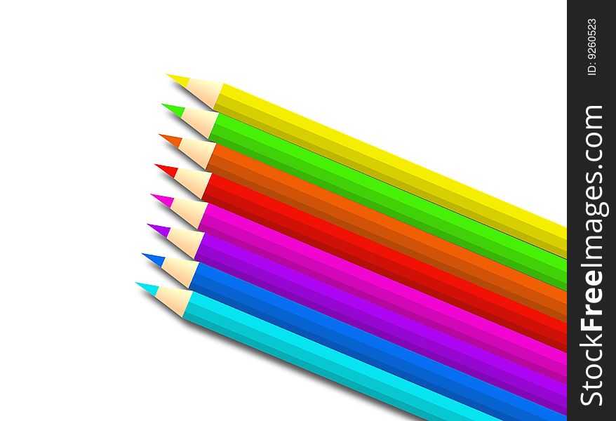 Pencils colored with different colors on a white background. Pencils colored with different colors on a white background
