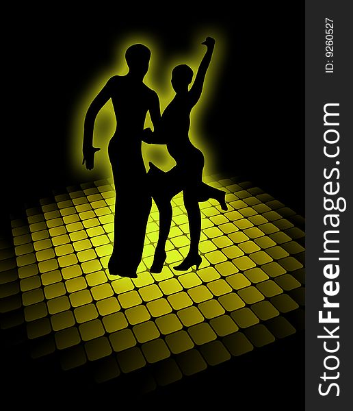 Couple dancing on a very bright platform. Couple dancing on a very bright platform